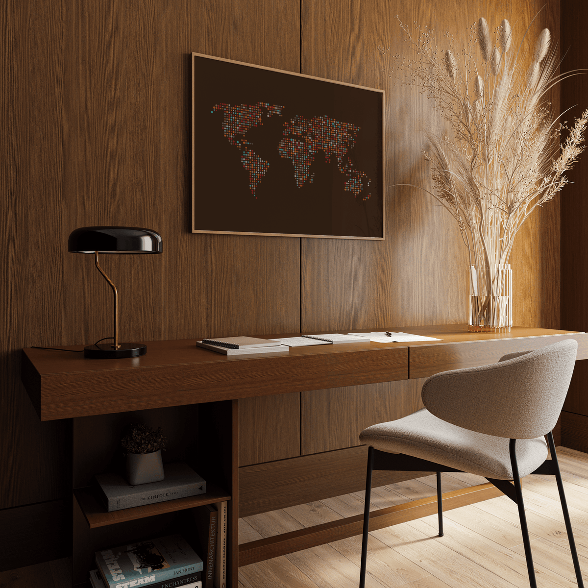 Map of the World Poster orange highlights bedroom art print