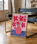 Colorful Flower Poster featuring Blue, White, Pink, and Green in a home office poster