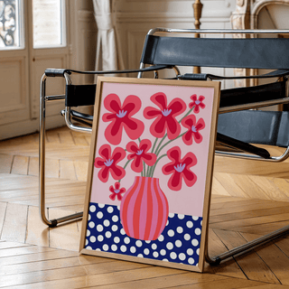 Colorful Flower Poster featuring Blue, White, Pink, and Green in a home office poster