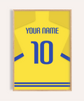 Front-facing Sweden Football  Shirt Poster with yellow shirt and blue number 10