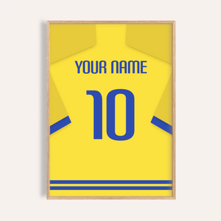 Football Shirt Poster in Yellow with Blue Trim