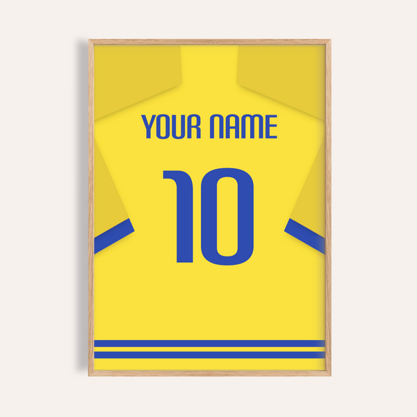 Front-facing Sweden Football  Shirt Poster with yellow shirt and blue number 10