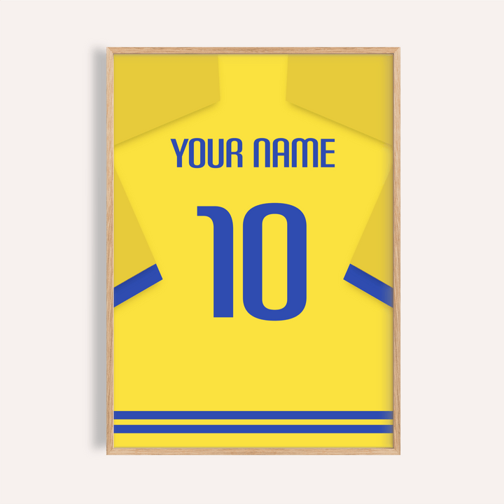 Front-facing Sweden Football  Shirt Poster with yellow shirt and blue number 10