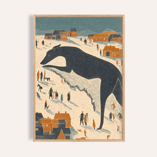 Whimsical Dog Art Print with Black and Orange for living room wall art
