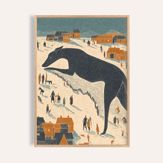 Whimsical Dog Art Print with Black and Orange for living room wall art