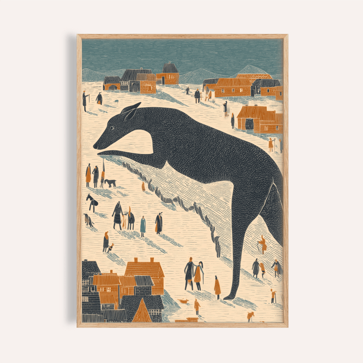 Whimsical Dog Art Print with Black and Orange for living room wall art