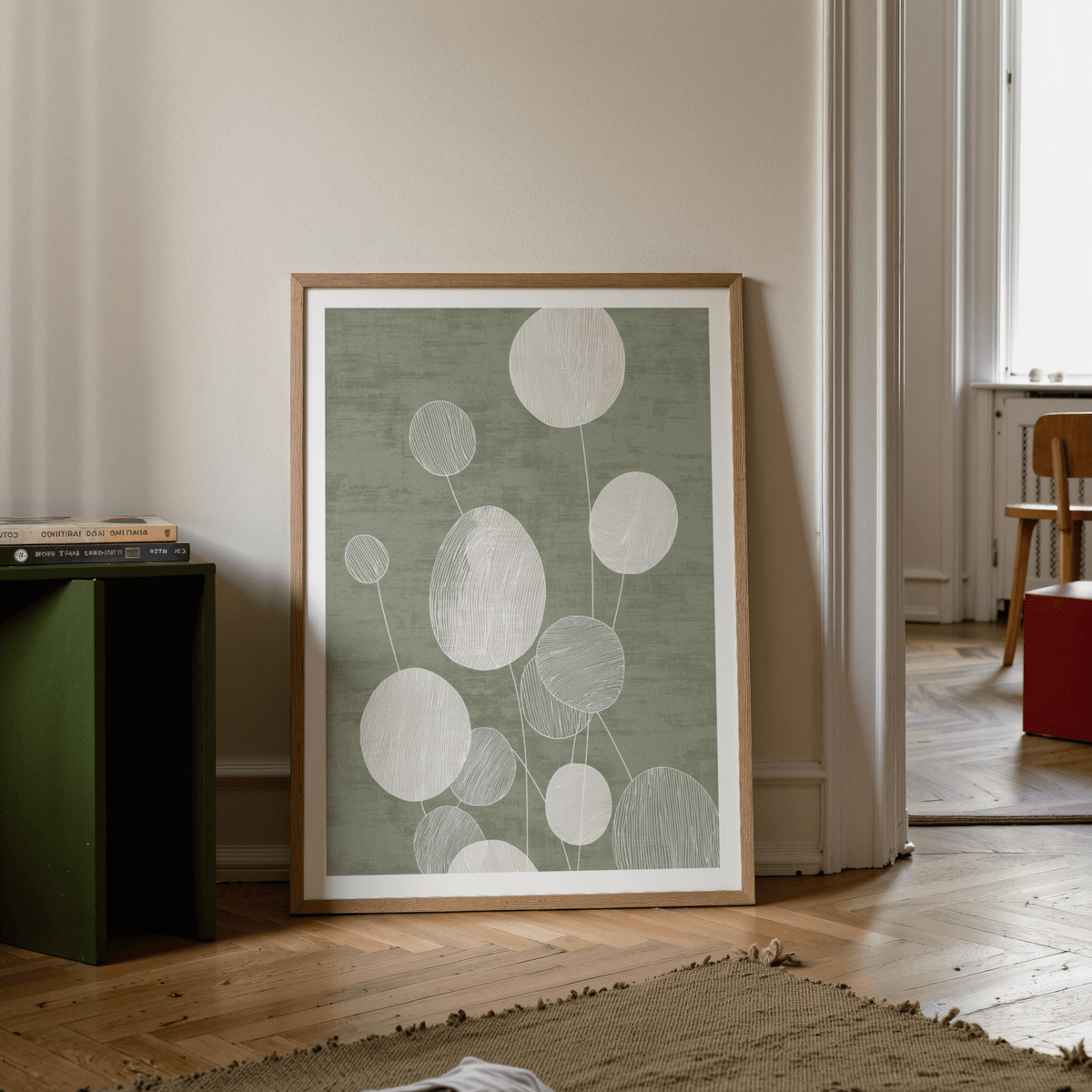 Modern plant print with fine line texture inside rounded leaf shapes