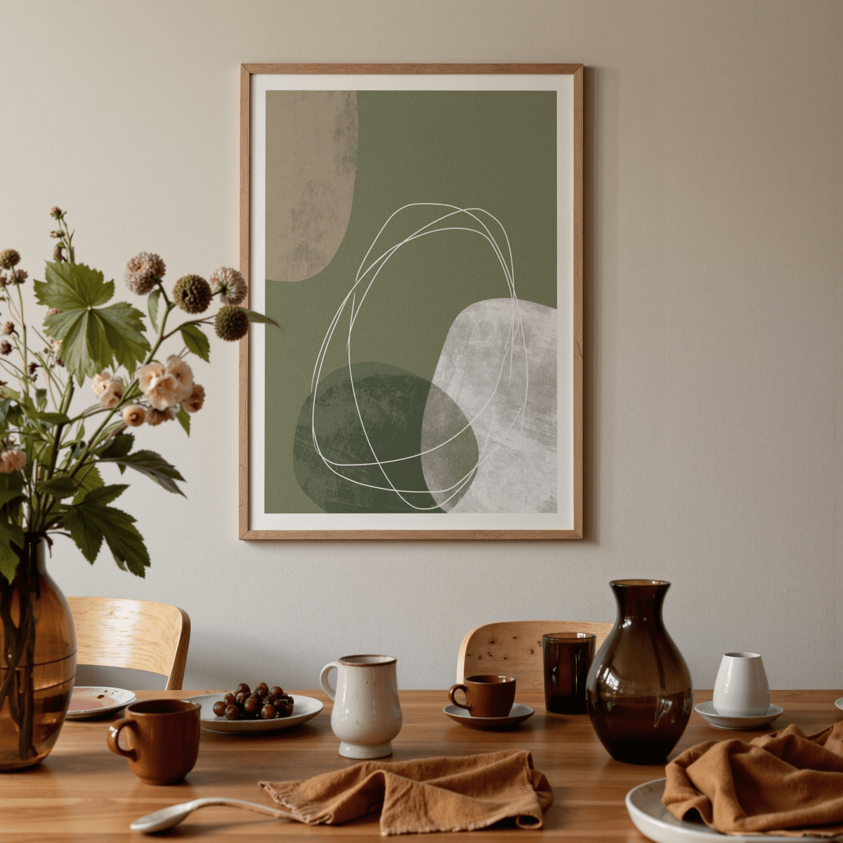 Soft edged forms art poster balanced by darker curved area and pale oval