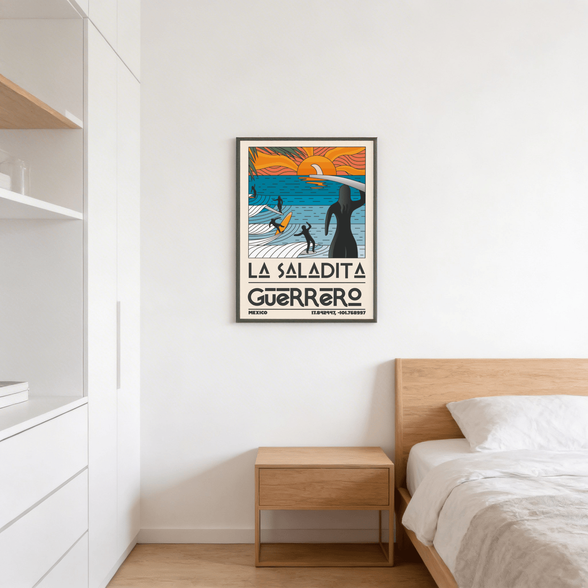 Bold orange and blue palette ocean scene for beach themed gallery