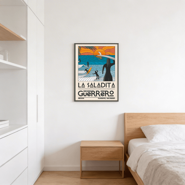 Bold orange and blue palette ocean scene for beach themed gallery