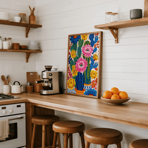 Bright pink flowers in Colorful Botanical Wall Art for creative studio art print