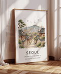 Seoul poster print with “SEOUL” text and latitude longitude coordinates