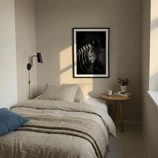 Graphic zebra stripes poster with soft shadowed backdrop and tight crop