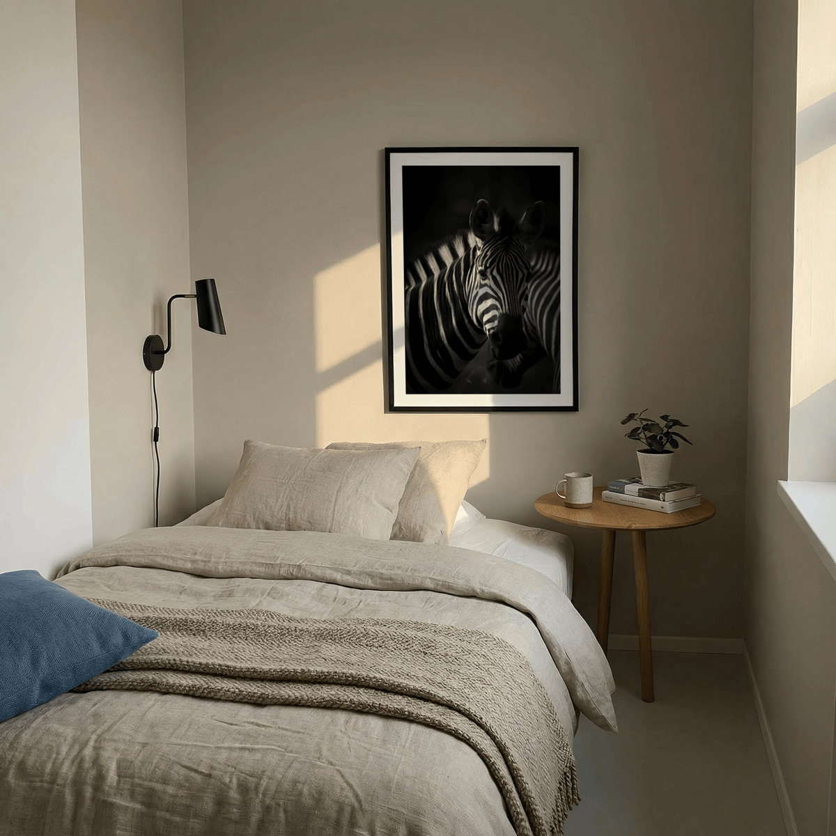Graphic zebra stripes poster with soft shadowed backdrop and tight crop