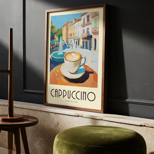 Soft brushstroke print of fountain and morning café view