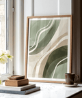 Modern Green Abstract Print with green beige white tones for office print