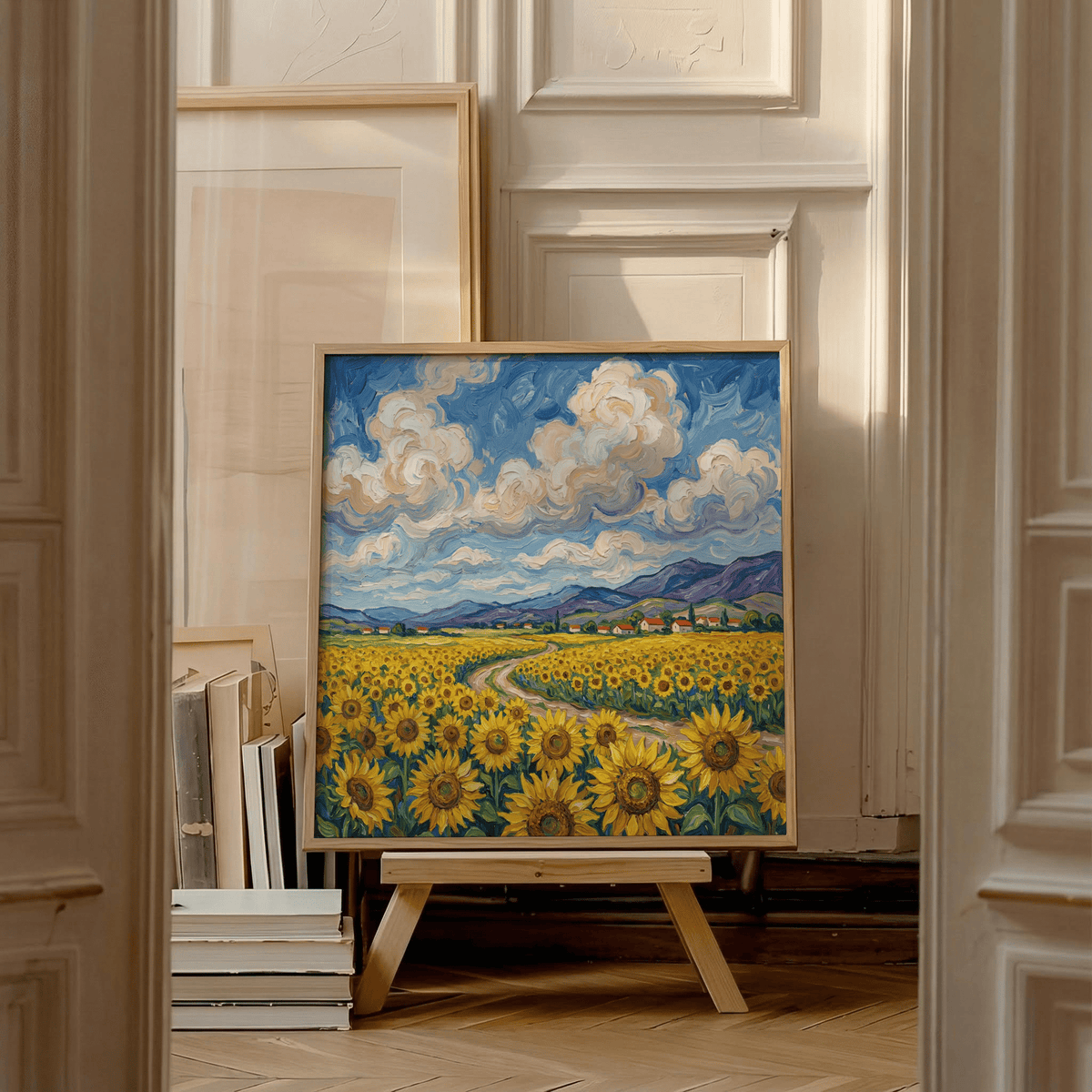 Sunflower Field Poster Multicolored tones for hallway wall art