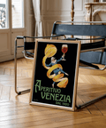 Bold yellow and blue Vintage Aperitivo Print for living room wall art