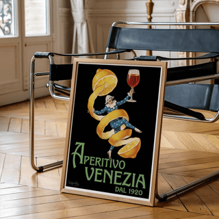 Bold yellow and blue Vintage Aperitivo Print for living room wall art