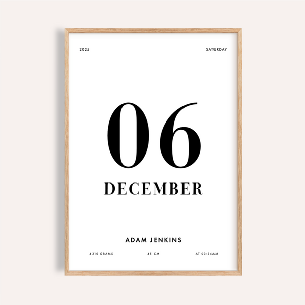 Born This Day Custom wall art in Black and White for nursery decor print