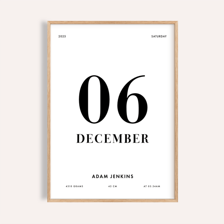 Born This Day Custom wall art in Black and White for nursery decor print