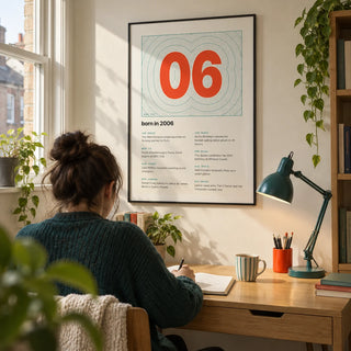 2006 Contour Map Print, framed on the wall of a bright study corner for a university student (18-21) in a UK terrace