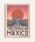 Teotihuacan Wall Art poster with geometric pyramid and rising sun
