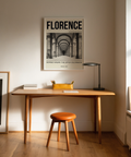 Black and white architecture poster print titled Florence with Uffizi colonnade photograph