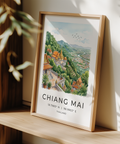 Poster print capturing layered mountains beyond Chiang Mai rooftops