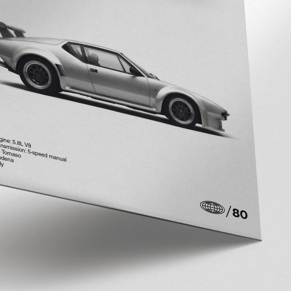 De Tomaso Pantera GT5 Print with Black and White tones for hallway poster