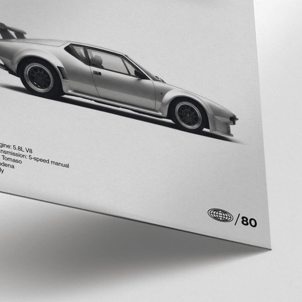 De Tomaso Pantera GT5 Print with Black and White tones for hallway poster