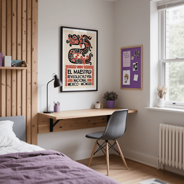 Mexican Cultural Art Print poster with stylized serpent and decorative border