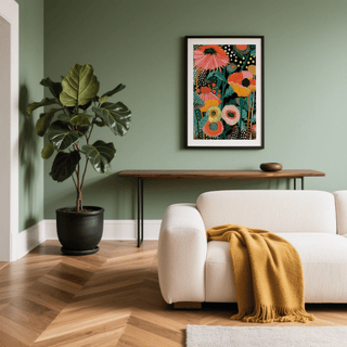 Decorative Tropical Wall Picture with Yellow and Multicolored florals for sitting area