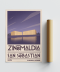 San Sebastian Wall Art travel poster with bold lettering and simplified cityscape