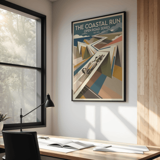 Close-up of the top typography reading THE COASTAL RUN OPEN ROAD SERIES EST. 1974 poster