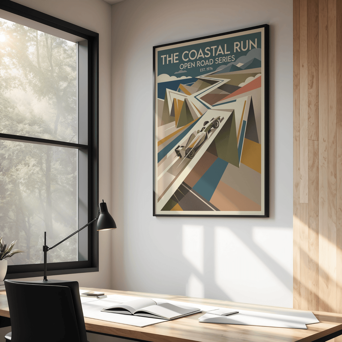 Close-up of the top typography reading THE COASTAL RUN OPEN ROAD SERIES EST. 1974 poster
