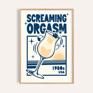Retro Cocktail Poster with orange and blue for living room wall art