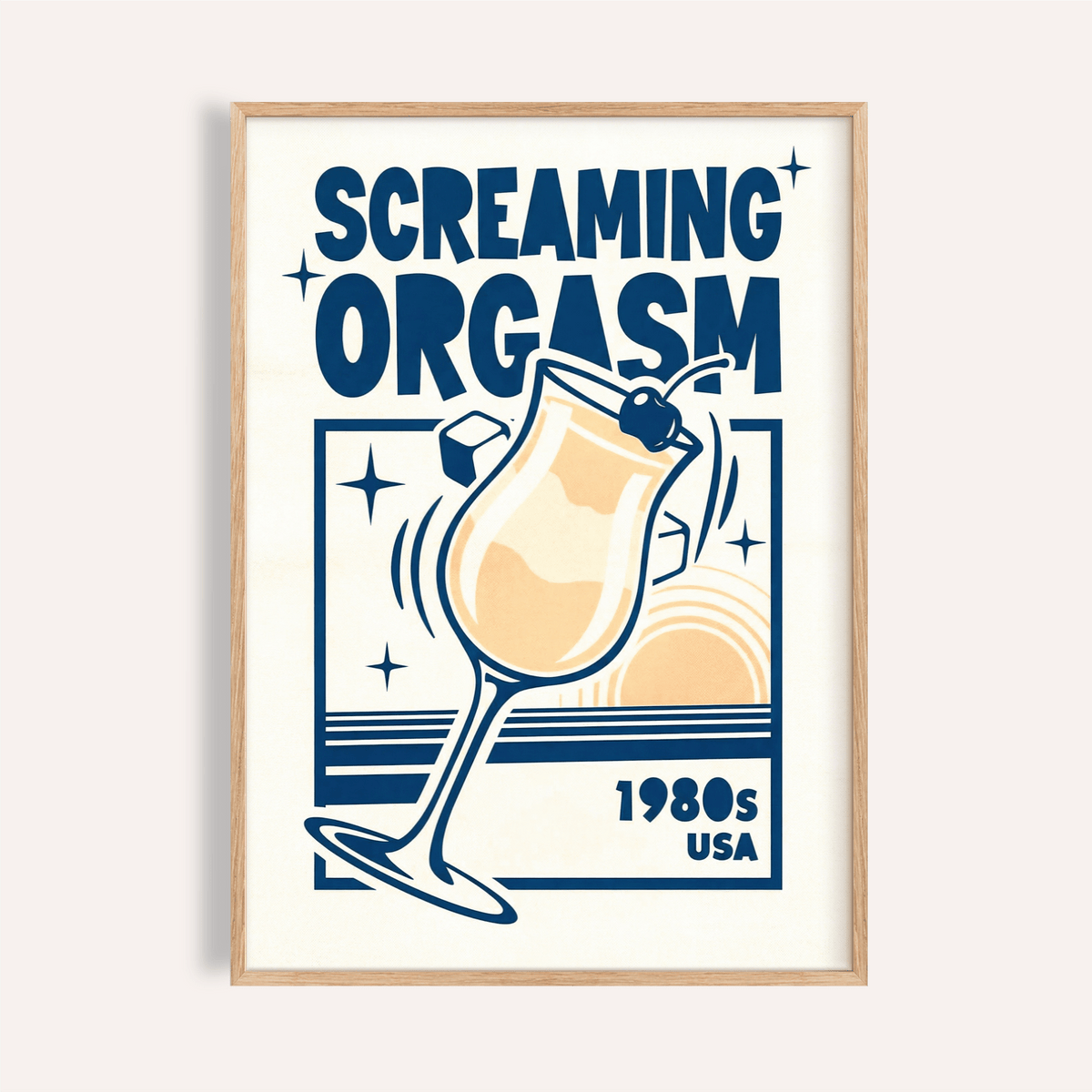 Retro Cocktail Poster with orange and blue for living room wall art