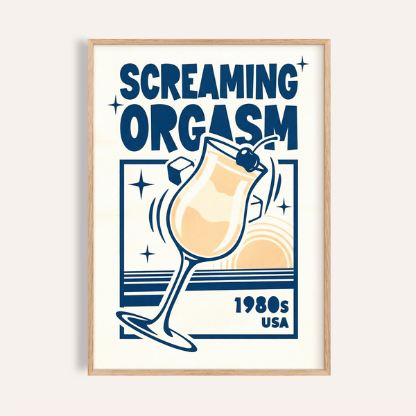 Retro Cocktail Poster with orange and blue for living room wall art