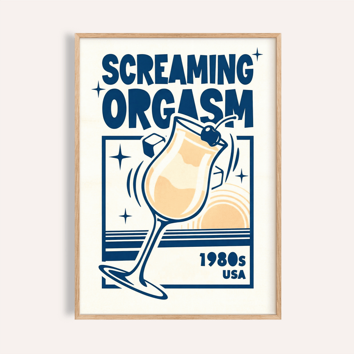 Retro Cocktail Poster with orange and blue for living room wall art