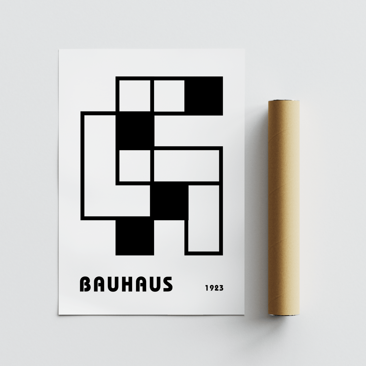 Minimalist Block Art modern poster with black, white hues for office décor