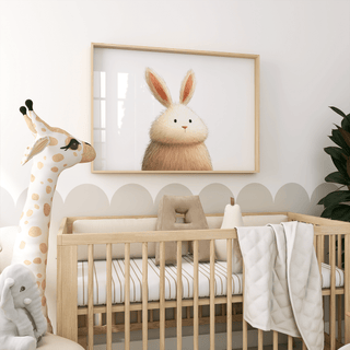 Cute Rabbit Wall Art print with Beige bunny for cozy reading nook wall display