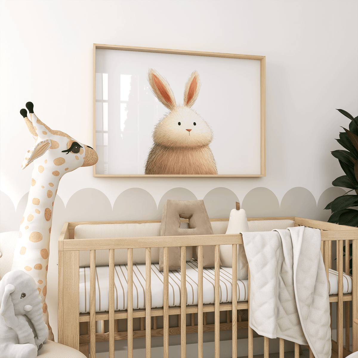 Cute Rabbit Wall Art print with Beige bunny for cozy reading nook wall display