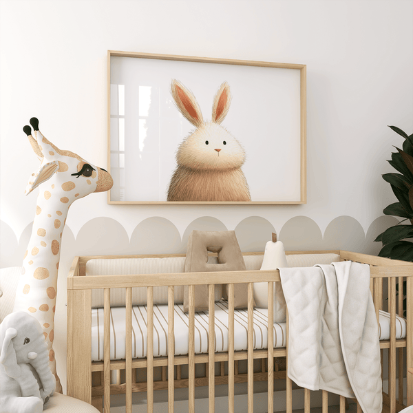 Cute Rabbit Wall Art print with Beige bunny for cozy reading nook wall display