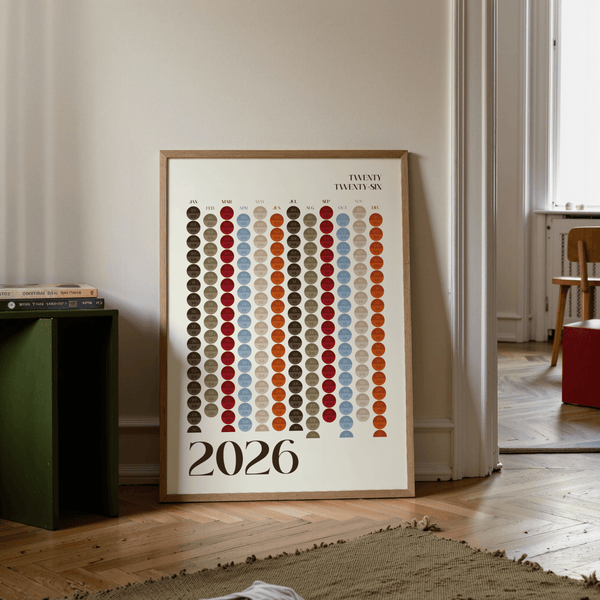 Big Calendar for Wall poster in blue and green, bedroom calendar wall art