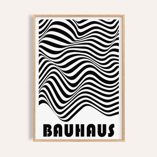 Framed Graphic Art Print with wavy black and white stripes and Bauhaus text
