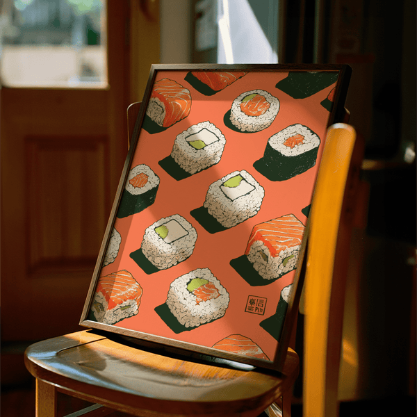 Sushi Wall Poster featuring White and Black for restaurant wall print