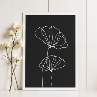 Line Art Floral Print featuring double flower outline and negative space