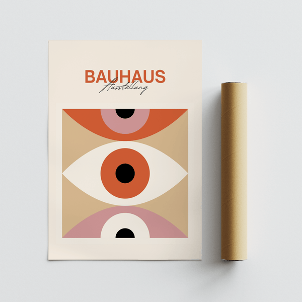 Minimalist Eye Art poster in Beige Pink and Orange for office decor