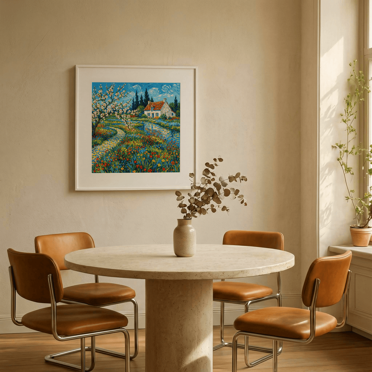 Impressionist Garden Poster showcasing Red flowers for studio art print